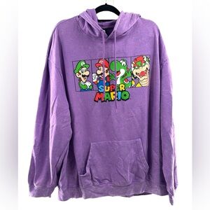 Nintendo Super Mario Purple Mineral Wash Mens Graphic Hoodie Sweatshirt Size 3XL